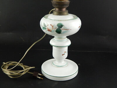 ANTICA LAMPADA ELETTRICA LUME TAVOLO EPOCA LIBERTY CON VETRO OPALINO DIPINTO
