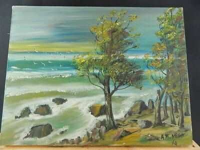 VINTAGE 1974 MARINA DIPINTO A OLIO SU TELA FIRMATA NESO ITALIAN MARINE PAINTING
