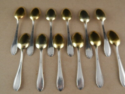 12 ANTICHI ART DECO PREZIOSI ORIGINALI CUCCHIAINI ARGENTO VERMEIL PUNZONE 800
