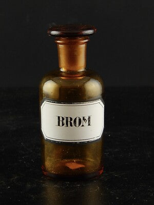 ANTICA BOTTIGLIA VASO VETRO SOFFIATO FARMACIA ETICHETTA BROM