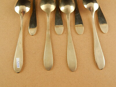 ART DECO ANTICO SERVIZIO 8 POSATE CUCCHIAI ALPACCA DORATI GILDED SPOONS