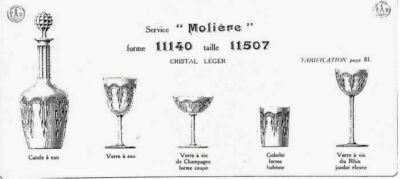 ANTICO ART NOUVEAU CRISTALLO BACCARAT MOLIERE 1916 SERVIZIO 6 CALICI ROSOLIO