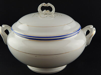 ANTICA ZUPPIERA IMPERO CERAMICA ITALIANA LAVENO VERBANUM STONE BIANCA BLU E ORO