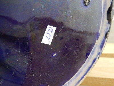 ANTICO ARTIGIANALE CACHE POT VASO JARDINIERE MAIOLICA CERAMICA SMALTATO BLU 1733