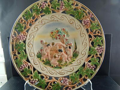 ANTICO PIATTO A.C.F. ARTISTICA CERAMICA FIORENTINA CAPODIMONTE POLICROMO PUTTI