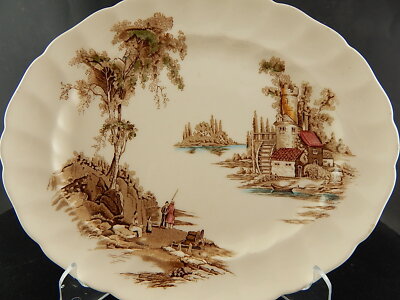 VINTAGE PIATTO OVALE VASSOIO PORCELLANA JOHNSON BROS THE OLD MILL STAMPA A MANO