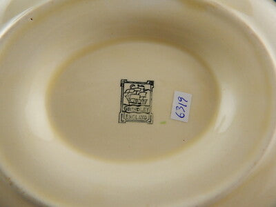 ANTICA SALSIERA SEMI PORCELLANA INGLESE GRINDLEY STAFFORDSHIRE AVORIO E VERDE