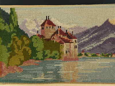 VINTAGE MEZZO PUNTO RICAMO A MANO HAND-MADE METÀ 1900 PAESAGGIO