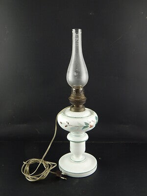 ANTICA LAMPADA ELETTRICA LUME TAVOLO EPOCA LIBERTY CON VETRO OPALINO DIPINTO