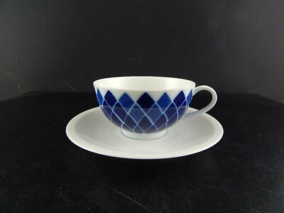 VINTAGE ORIGINALE TAZZA TÈ PORCELLANA BIANCA SMALTO BLU ARZBERG GERMANY