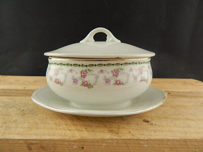 ANTICA SALSIERA CON COPERCHIO CERAMICA VERBANUM STONE LAVENO GHIRLANDE ROSELLINE