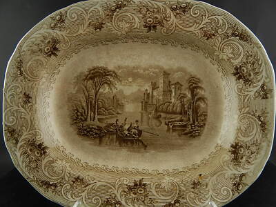 ANTICO VITTORIANO PIATTO ARROSTO VASSOIO CENTROTAVOLA CERAMICA DISEGNO "RHINE"