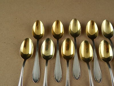 12 ANTICHI ART DECO PREZIOSI ORIGINALI CUCCHIAINI ARGENTO VERMEIL PUNZONE 800