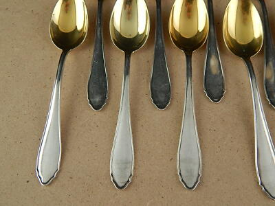 12 ANTICHI ART DECO PREZIOSI ORIGINALI CUCCHIAINI ARGENTO VERMEIL PUNZONE 800
