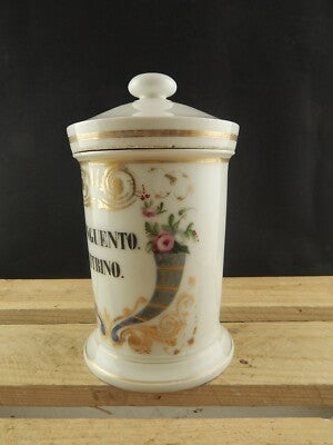 ANTICO VASO ALBARELLO FARMACIA CITRINO PORCELLANA BIANCA CORNUCOPIE IMPERO 800