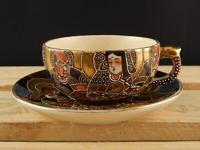 ANTIQUARIATO ORIENTALE 1920 CERAMICA GIAPPONE SATSUMA SHIMAZU CREST TAZZA TÈ