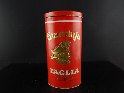 VINTAGE SCATOLA LATTA ROSSA CIOCCOLATINI GIANDUIOTTI TAGLIA TORINO COLLEZIONE