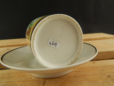 ANTICA TAZZA E PIATTO PORCELLANA IMPERO VECCHIO PARIGI DIPINTA POLICROMA #4819