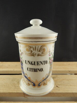 ANTICO VASO ALBARELLO FARMACIA CITRINO PORCELLANA BIANCA CORNUCOPIE IMPERO 800