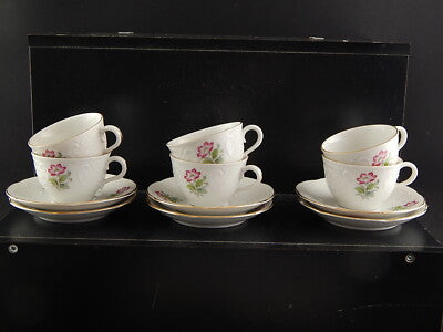 VINTAGE ELEGANTE SET 6 TAZZINE CAFFÈ PORCELLANA RICHARD GINORI ROSA CANINA
