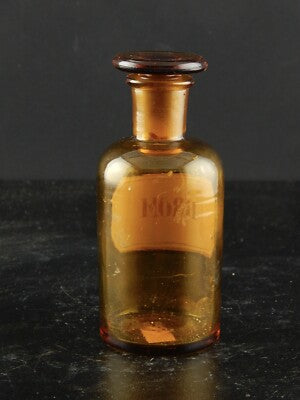 ANTICA BOTTIGLIA VASO VETRO SOFFIATO FARMACIA ETICHETTA BROM