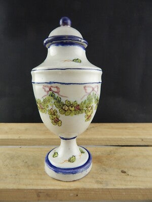 ANTICO VASO ALBARELLO SPEZIALE FARMACIA MAIOLICA SECONDA META' 1700 GHIRLANDE