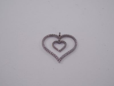 VINTAGE ORIGINALE CIONDOLO DOPPIO CUORE ARGENTO 925 ZIRCONI SOLID SILVER HEART