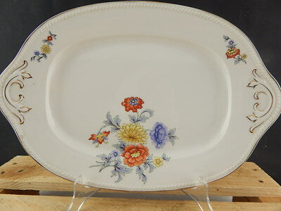 ANTICO VASSOIO PIATTO OVALE PORCELLANA FREIBERG BAVARIA BOUQUET FIORI ESTIVI #