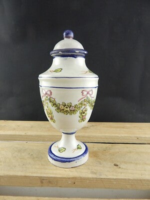 ANTICO VASO ALBARELLO SPEZIALE FARMACIA MAIOLICA SECONDA META' 1700 GHIRLANDE