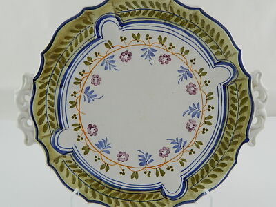 ANTICO PIATTO CON MANICI CENTROTAVOLA CERAMICA ITALIANA DIPINTO A MANO FAENZA