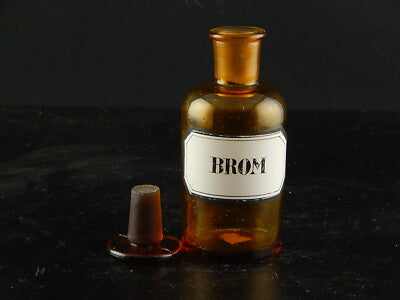 ANTICA BOTTIGLIA VASO VETRO SOFFIATO FARMACIA ETICHETTA BROM