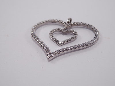 VINTAGE ORIGINALE CIONDOLO DOPPIO CUORE ARGENTO 925 ZIRCONI SOLID SILVER HEART