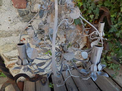 LAMPADARIO SOFFITTO ANTICO LIBERTY FOGLIE FIORI FERRO BATTUTO SHABBY CHIC GRIGIO