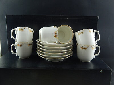 ANTICO SERVIZIO 6 TAZZE PIATTINI PORCELLANA BIANCA ORO IMPERO VECCHIO PARIGI 800