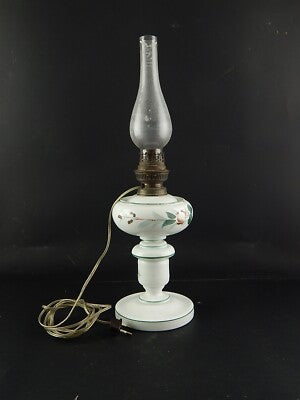 ANTICA LAMPADA ELETTRICA LUME TAVOLO EPOCA LIBERTY CON VETRO OPALINO DIPINTO