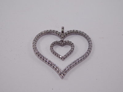 VINTAGE ORIGINALE CIONDOLO DOPPIO CUORE ARGENTO 925 ZIRCONI SOLID SILVER HEART