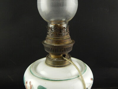 ANTICA LAMPADA ELETTRICA LUME TAVOLO EPOCA LIBERTY CON VETRO OPALINO DIPINTO