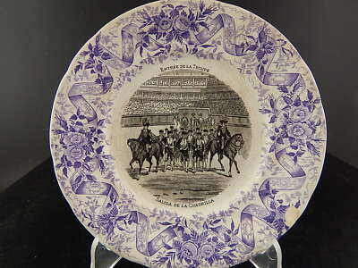 ANTICO PIATTO CERAMICA SARREGUEMINES 1800 LA CORRIDA SUERTE DE BANDERILLAS