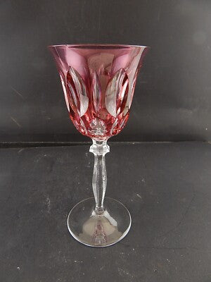 PREZIOSO ANTICO BICCHIERE CALICE CRISTALLO BOEMIA MOLATO ROSSO RUBINO