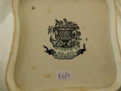 WILLIAM RIDGWAY MAR DI MARMARA 1830 ANTICO PREZIOSO VASSOIO CERAMICA CON MANICI