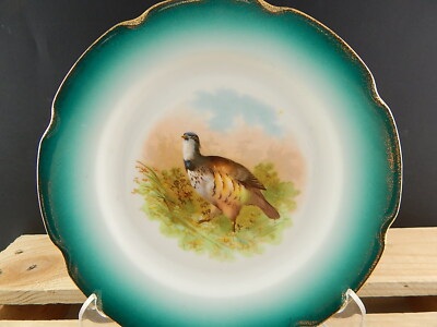 ANTICO FINE 800 PIATTO PORCELLANA AUSTRIA VIENNA VERDE E ORO DIPINTO QUAGLIA