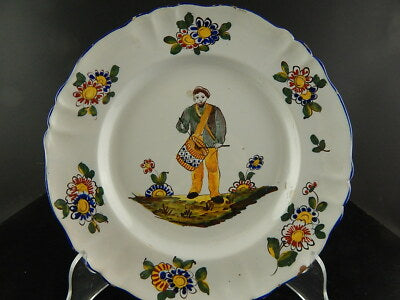 ANTICO PIATTO CERAMICA MAIOLICA LUNEVILLE K&G FATTO DIPINTO MANO 1890 TAMBURINO