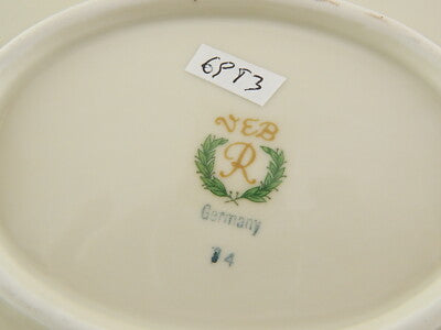 RETRO ROCAILLE VEB REICHENBACH PIATTO PORTATA VASSOIO PORCELLANA BIANCO E ORO