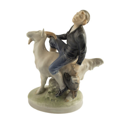 STATUINA PORCELLANA ROYAL COPENHAGEN "Ragazzo su Capra" 1228 ORIGINALE PRIMA SCE