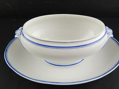 ANTICO PREZIOSA SALSIERA PORCELLANA DI PARIGI PROFILI BLU FINE 800 MONOGRAMMA