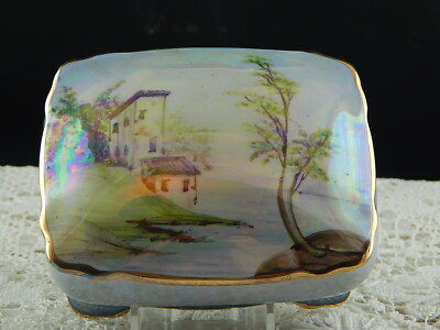 ANTICA SCATOLA PORTA GIOIE CERAMICA SMALTATA DECORO A LUSTRO ITALIA CENTRALE