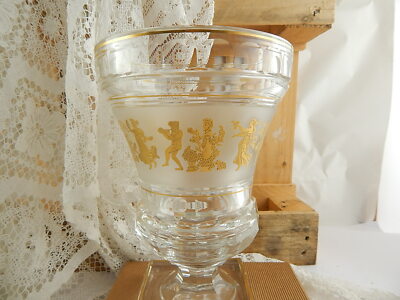 VAL ST LAMBERT FIRMATO VASO CRISTALLO MOLATO JUPITER DANSE DE FLORE ORO 24 K