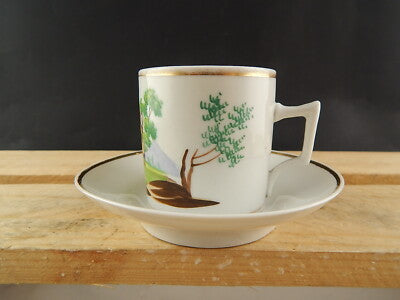 ANTICA TAZZA E PIATTO PORCELLANA IMPERO VECCHIO PARIGI DIPINTA POLICROMA #4817