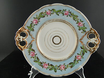 ANTICO 1840 VASSOIO PIATTO CON MANICI KPM BERLIN PORCELLANA GHIRLANDA DI ROSE