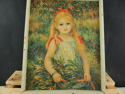 VINTAGE STAMPA OLEOGRAFICA SU TELA BAMBINA TRA I FIORI DI RENOIR IMPRESSIONISMO